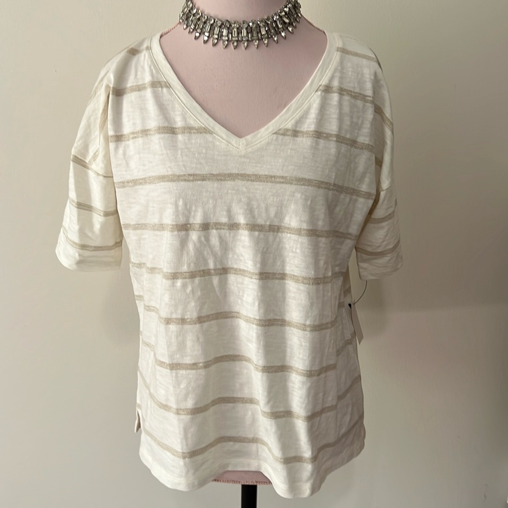 Talbots cream NWT and gold stripe tee size LP